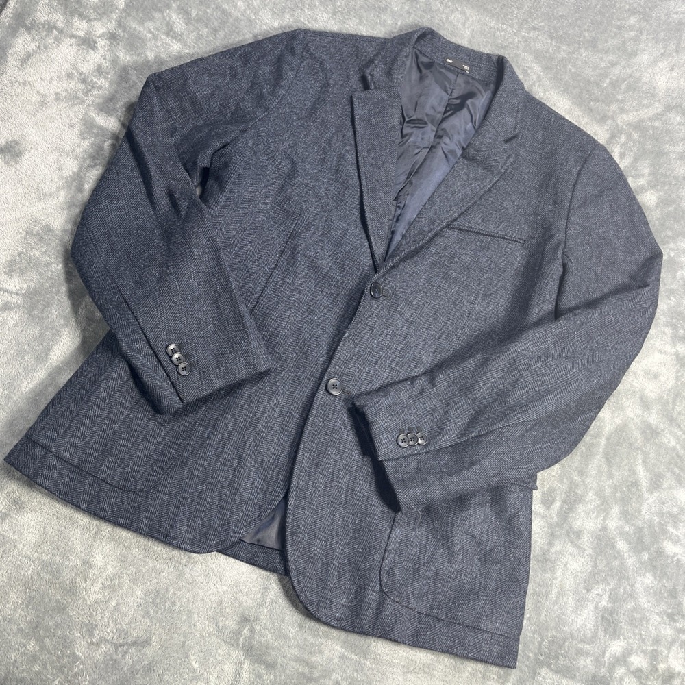 Gap Jacket Mens 42R Wool Blend Tailored Blue Tweed Donegal Herringbone Business